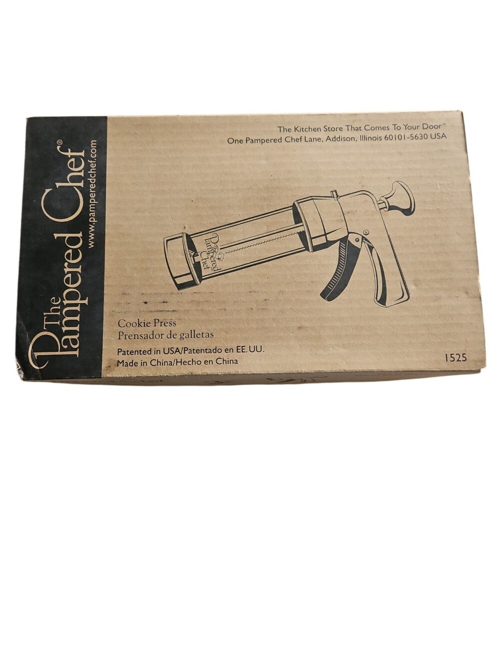 The Pampered Chef Tan Cookie Press - Easy Dough Dispenser Open Box